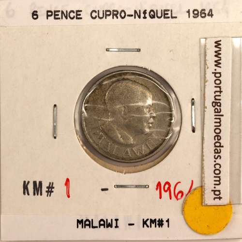 Malawi 6 Pence 1964 Cupro níquel, (BC), World Coins Malawi KM 1