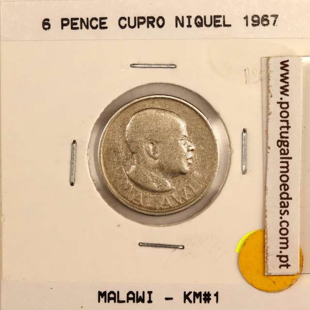 Malawi 6 Pence 1967 Cupro níquel, (MBC), World Coins Malawi KM 1