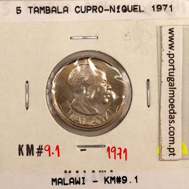 Malawi 5 Tambala 1971 Cupro Níquel, (Soberba), World Coins Malawi KM 9