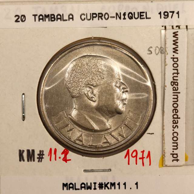 Malawi 20 Tambala 1971 Cupro Níquel, (Sob), World Coins Malawi KM 11