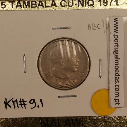 Malawi 5 Tambala 1971 Cupro Níquel, (MBC), World Coins Malawi KM 9