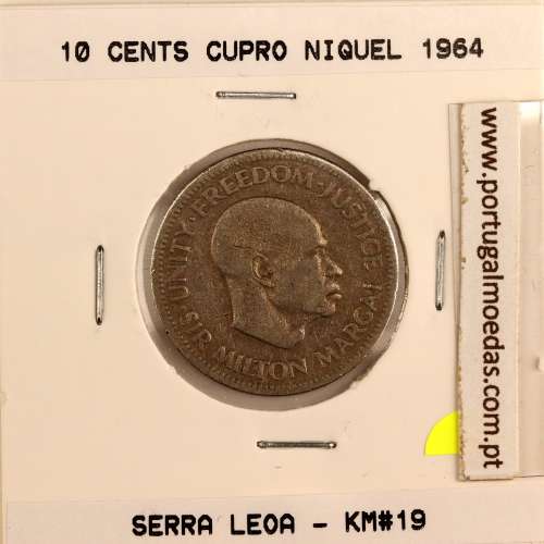 Serra Leoa 10 cents 1964 Cupro-níquel, (MBC), World Coins Sierra Leone KM 19