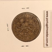 Serra Leoa 20 cents 1964 Cupro-níquel, (MBC), World Coins Sierra Leone KM 20