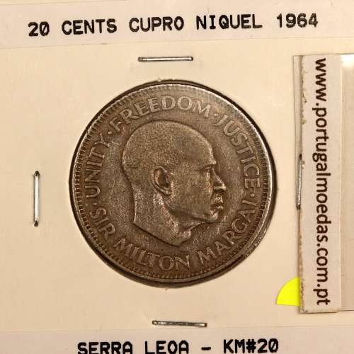 Sierra Leone 20 cents 1964 Copper Nickel, (VF), World Coins Sierra Leone KM 20