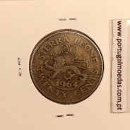 Serra Leoa 20 cents 1964 Cupro-níquel, (MBC), World Coins Sierra Leone KM 20