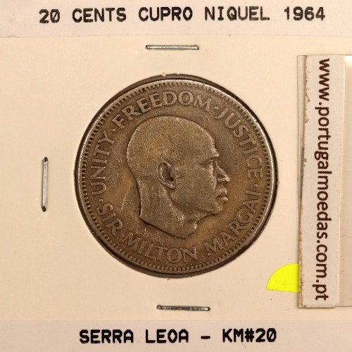 Serra Leoa 20 cents 1964 Cupro-níquel, (MBC), World Coins Sierra Leone KM 20