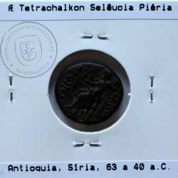 Ancient GreeK coin, Seleukis and Pieria, Antioch, circa 63-40 BC. Æ Tetrachalkon, Legend: ΑΝΤΙΟΧΕΩΝ ΤΗΣ / ΜΗΤΡΟΠΟΛΕΩΣ