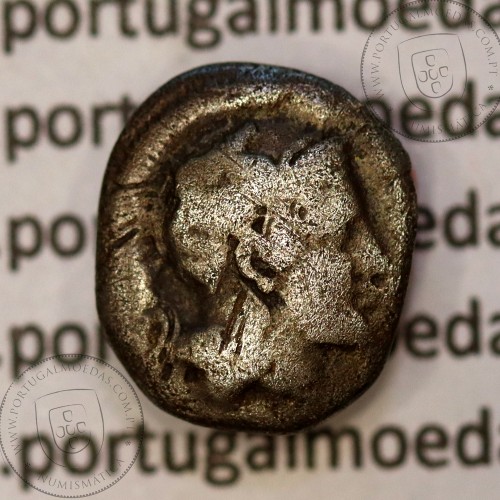 Moeda Grega Diobole prata de Taras (Tarentum) Calábria, ano 380-325 a.C., Anepígrafa.  Vlasto. 1263- 1319, Sear 351, BCM 371
