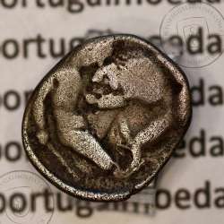 Moeda Grega Diobole prata de Taras (Tarentum) Calábria, ano 380-325 a.C., Anepígrafa.  Vlasto. 1263- 1319, Sear 351, BCM 371