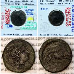 Ancient greeK coin, Thracian Kings, Lysimachos, Æ 21mm. Struck circa 306-281 BC, legend: BAΣIΛEΩΣ ΛYΣIMAXOY (Sear 6819)