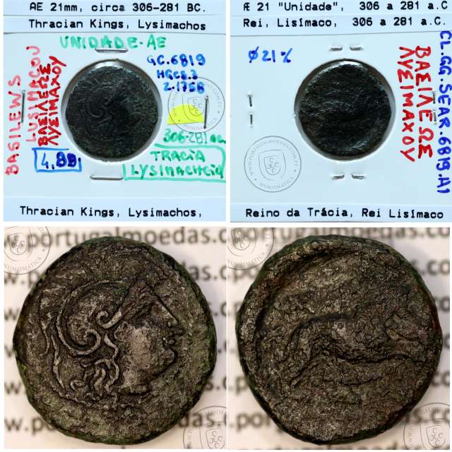 Ancient greeK coin, Thracian Kings, Lysimachos, Æ 21mm. Struck circa 306-281 BC, legend: BAΣIΛEΩΣ ΛYΣIMAXOY (Sear 6819)