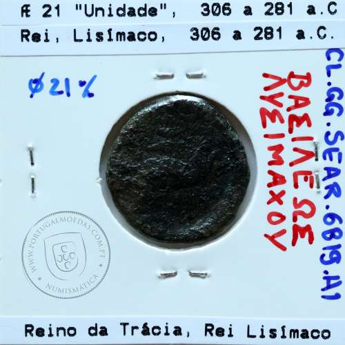 Ancient greeK coin, Thracian Kings, Lysimachos, Æ 21mm. Struck circa 306-281 BC, legend: BAΣIΛEΩΣ ΛYΣIMAXOY (Sear 6819)