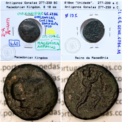 Reino da Macedônia Æ 18, Antigonos Gonatas 277-239 a.C., Legenda: B-A ANT, Sear 6786