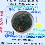 Pontos, Amisos, Æ22 (Tetrachalque), ano 85-65 a.C., época de Mithradates VI, ano 120-63 a.C., Pontos, legenda: AMI-ΣOY