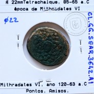 Pontos, Amisos, Æ22 (Tetrachalque), ano 85-65 a.C., época de Mithradates VI, ano 120-63 a.C., Pontos, legenda: AMI-ΣOY