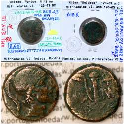 Ancient greeK coin, Amisos, Pontos. AE19. Mithradates VI. Ca 120-63 BC. Legend: AMI-ΣOY IB