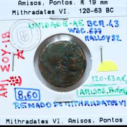 Pontos, Amisos, reino de Mithradates VI, ano 120-63 a.C., Æ19 (Unidade), Pontos ( atual Samsun na Turquia), legenda: AMI-ΣOY IB