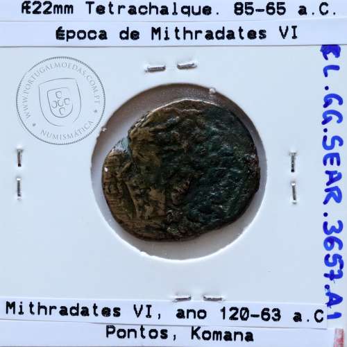 Pontos, Komana, Æ22 (Tetrachalque), ano 85-65 a.C., época de Mithradates VI, ano 120-63 a.C., Pontos, legenda: KOMA-NΩN