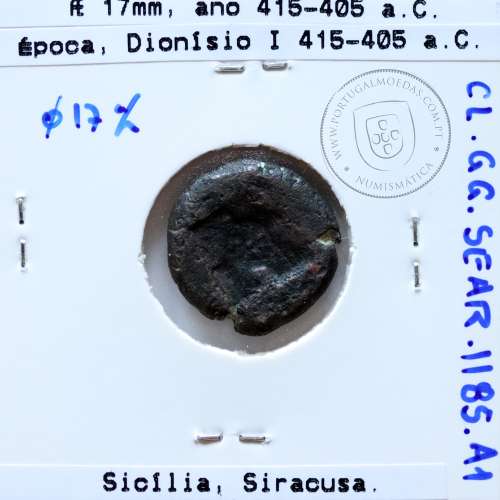 Ancient greeK coin, Sicily, Syracuse. time of Dionysios I, Circa 415-405 BC. Æ 17mm Hemilitron, (Sear 1185)