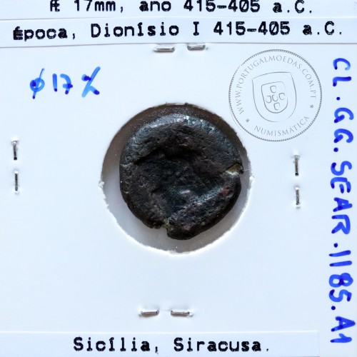 Ancient greeK coin, Sicily, Syracuse. time of Dionysios I, Circa 415-405 BC. Æ 17mm Hemilitron, (Sear 1185)