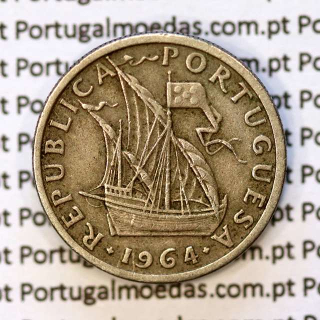 2$50 escudos 1964  cuproníquel, 2 escudos e 50 centavos 1964 da República Portuguesa, (MBC), World Coins Portugal KM 590