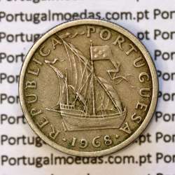 coin of 2-1/2 Escudos 1968, 2.50 Escudos 1968 Copper-Nickel Portuguese Republic, (VF), World Coins Portugal KM 590