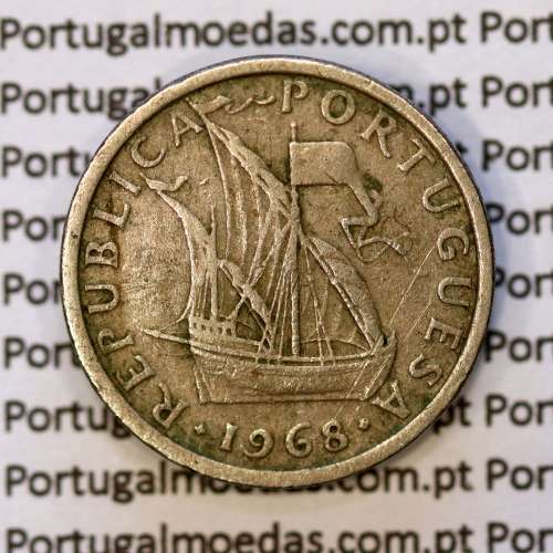 coin of 2-1/2 Escudos 1968, 2.50 Escudos 1968 Copper-Nickel Portuguese Republic, (F), World Coins Portugal KM 590