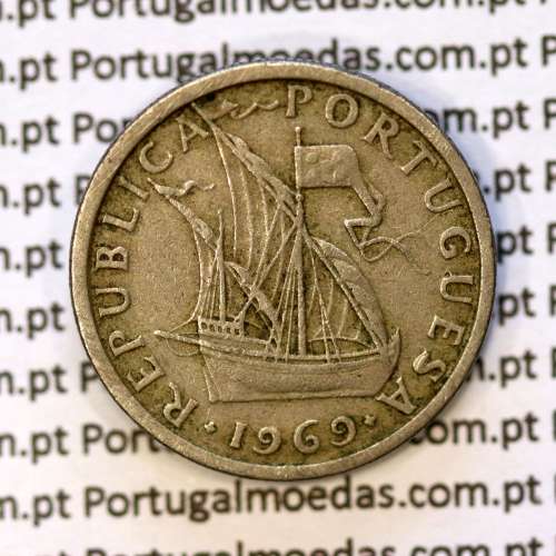 coin of 2-1/2 Escudos 1969, 2.50 Escudos 1969 Copper-Nickel Portuguese Republic, (VF), World Coins Portugal KM 590