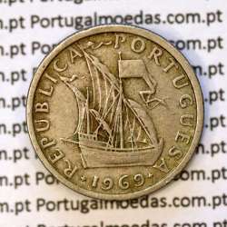 coin of 2-1/2 Escudos 1969, 2.50 Escudos 1969 Copper-Nickel Portuguese Republic, (F), World Coins Portugal KM 590