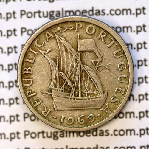 2$50 escudos 1969  cuproníquel, 2 escudos e 50 centavos 1969 da República Portuguesa, (BC), World Coins Portugal KM 590