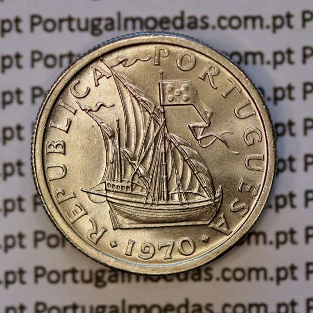 coin of 2-1/2 Escudos 1970, 2.50 Escudos 1970 Copper-Nickel Portuguese Republic, (BU/UNC), World Coins Portugal KM 590