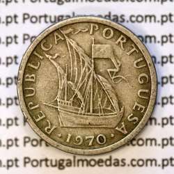 coin of 2-1/2 Escudos 1970, 2.50 Escudos 1970 Copper-Nickel Portuguese Republic, (F), World Coins Portugal KM 590
