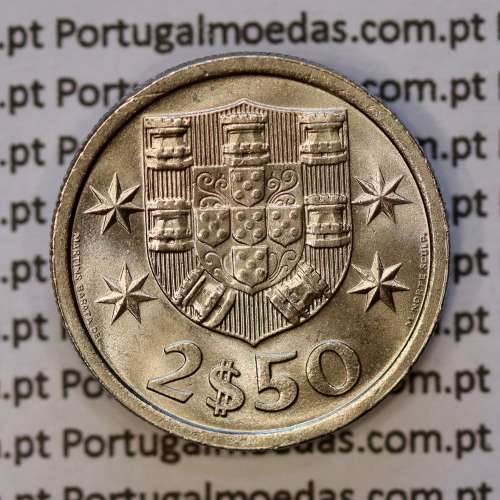 coin of 2-1/2 Escudos 1971, 2.50 Escudos 1971 Copper-Nickel Portuguese Republic, (BU/UNC), World Coins Portugal KM 590