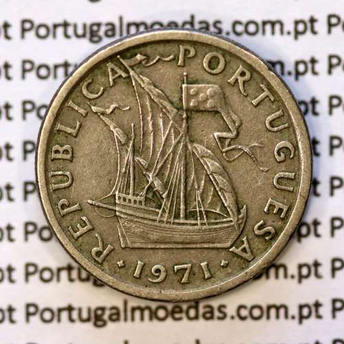 coin of 2-1/2 Escudos 1971, 2.50 Escudos 1971 Copper-Nickel Portuguese Republic, (VF), World Coins Portugal KM 590
