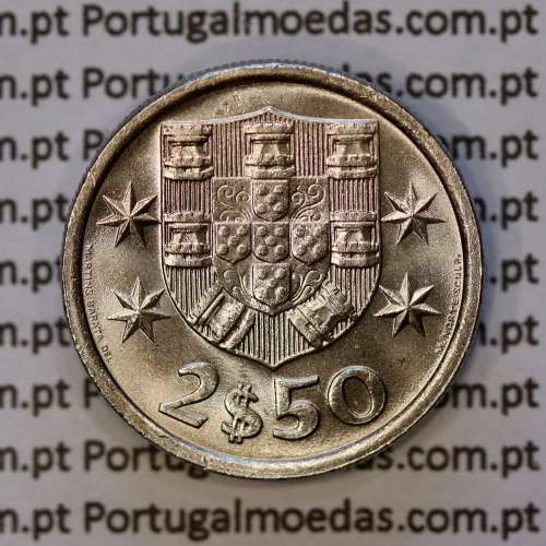 coin of 2-1/2 Escudos 1973, 2.50 Escudos 1973 Copper-Nickel Portuguese Republic, (BU/UNC), World Coins Portugal KM 590