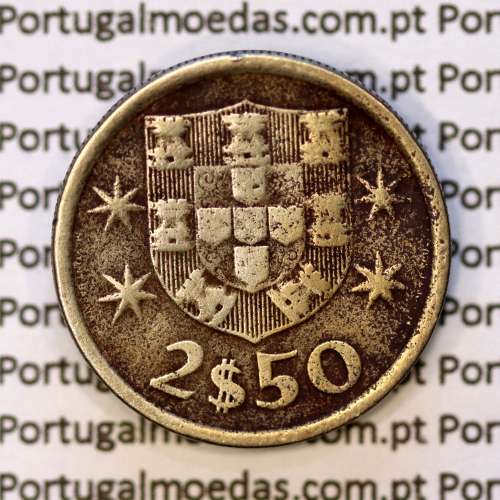 coin of 2-1/2 Escudos 1973, 2.50 Escudos 1973 Copper-Nickel Portuguese Republic, (F), World Coins Portugal KM 590
