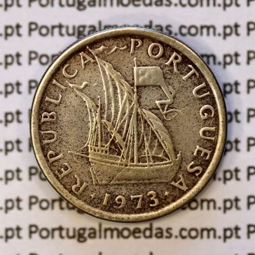 coin of 2-1/2 Escudos 1973, 2.50 Escudos 1973 Copper-Nickel Portuguese Republic, (F), World Coins Portugal KM 590