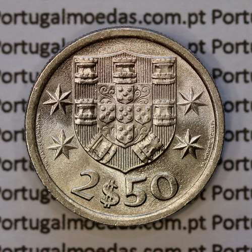 coin of 2-1/2 Escudos 1974, 2.50 Escudos 1974 Copper-Nickel Portuguese Republic, (BU/UNC), World Coins Portugal KM 590