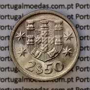 2$50 escudos 1974  cuproníquel, 2 escudos e 50 centavos 1974 da República Portuguesa, (Soberba), World Coins Portugal KM 590