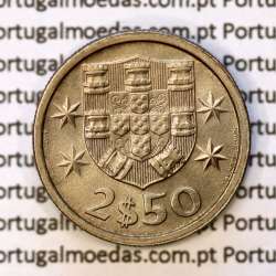 2$50 escudos 1974  cuproníquel, 2 escudos e 50 centavos 1974 da República Portuguesa, (Bela), World Coins Portugal KM 590