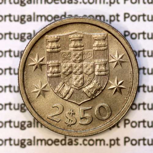 2$50 escudos 1974  cuproníquel, 2 escudos e 50 centavos 1974 da República Portuguesa, (Bela), World Coins Portugal KM 590