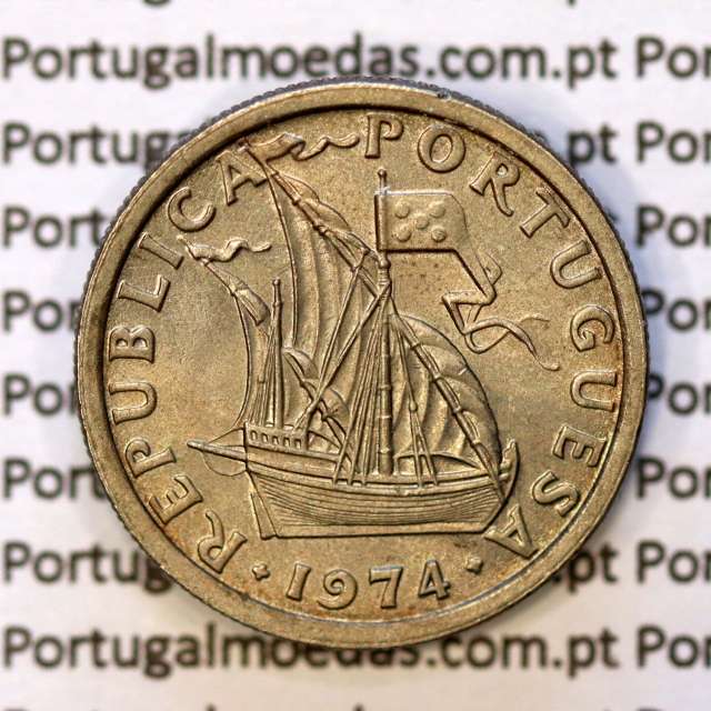 2$50 escudos 1974  cuproníquel, 2 escudos e 50 centavos 1974 da República Portuguesa, (Bela), World Coins Portugal KM 590