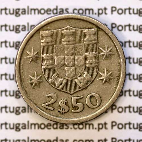 coin of 2-1/2 Escudos 1974, 2.50 Escudos 1974 Copper-Nickel Portuguese Republic, (VF), World Coins Portugal KM 590