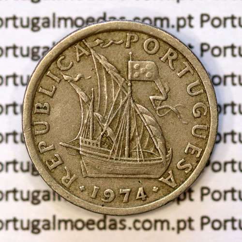 coin of 2-1/2 Escudos 1974, 2.50 Escudos 1974 Copper-Nickel Portuguese Republic, (VF), World Coins Portugal KM 590