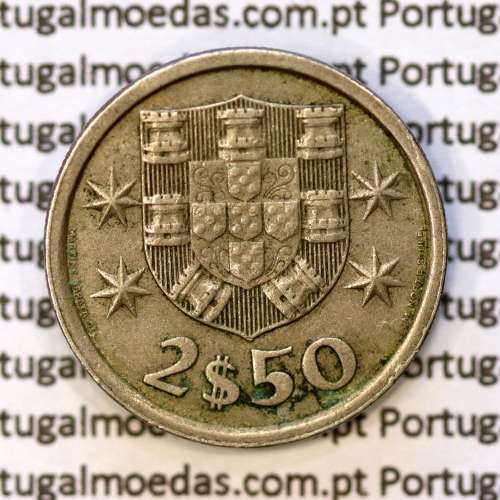 2$50 escudos 1975  cuproníquel, 2 escudos e 50 centavos 1975 da República Portuguesa, (MBC+), World Coins Portugal KM 590