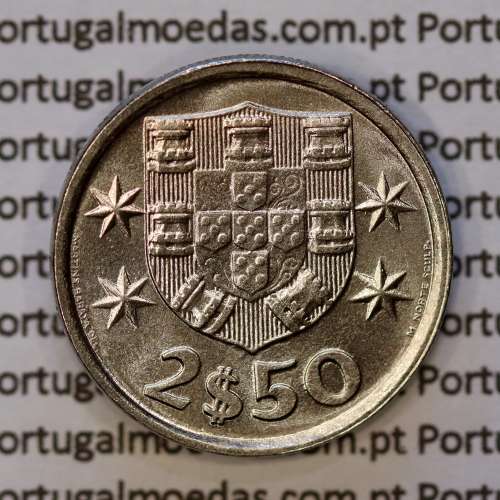 coin of 2-1/2 Escudos 1976, 2.50 Escudos 1976 Copper-Nickel Portuguese Republic, (BU/UNC), World Coins Portugal KM 590