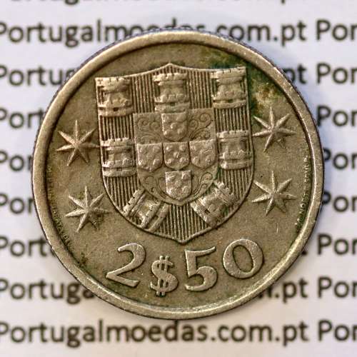 coin of 2-1/2 Escudos 1977, 2.50 Escudos 1977 Copper-Nickel Portuguese Republic, (VF), World Coins Portugal KM 590