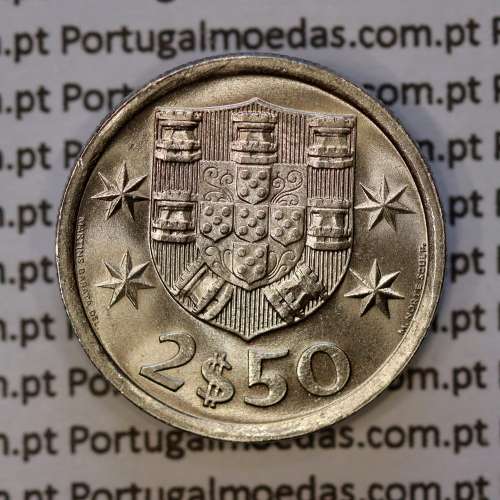 coin of 2-1/2 Escudos 1980, 2.50 Escudos 1980 Copper-Nickel Portuguese Republic, (BU/UNC), World Coins Portugal KM 590