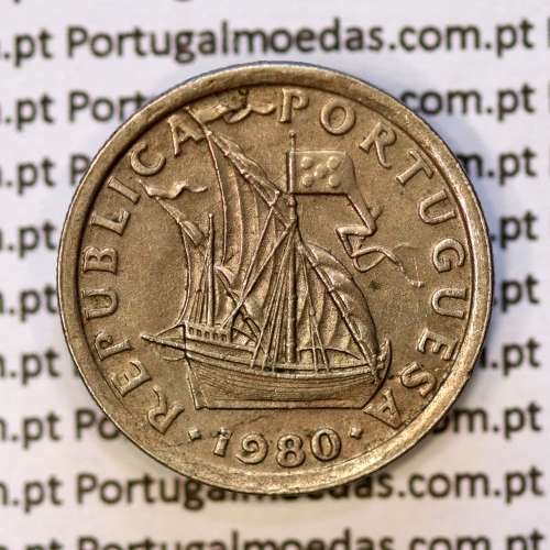 2$50 escudos 1980  cuproníquel, 2 escudos e 50 centavos 1980 da República Portuguesa, (MBC+), World Coins Portugal KM 590