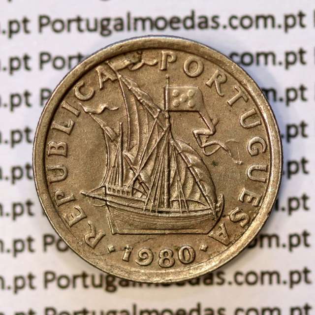 2$50 escudos 1980  cuproníquel, 2 escudos e 50 centavos 1980 da República Portuguesa, (MBC+), World Coins Portugal KM 590